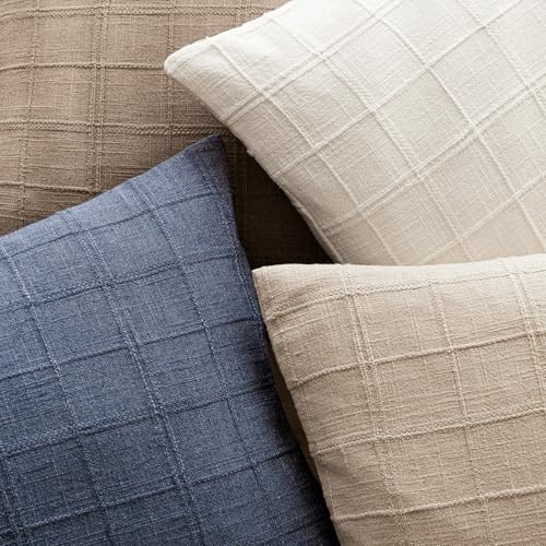 Foindtower Set of 1 Decorative Linen Check Throw Pillow Cover Neutral Farmhouse Vintage Cushion Cover Modern Coastal Boho Home Decor for Sofa Chair Couch Bedroom Living Room Outdoor,16×16 Inch,Blue - color: Blue, size: 16" x 16" (Pack of 1)