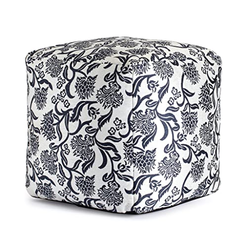 Anji Mountain 100% Handmade & Handcrafted Comfortable Home Décor Outdoor Pouf Ottoman Footrest for Living Room, Bedroom, Nursery, Kidsroom, Patio Furniture - (18" x 18" x 18"- Blue-Ivory) - color: Chamonix