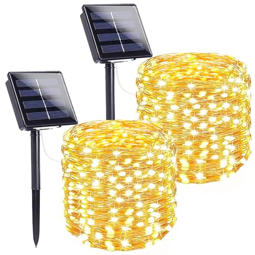 Extra-Long Solar String Lights for Outside, 2 Pack 200LED Solar Fairy Lights Outdoor Waterproof, Copper Wire with 8 Modes Solar Twinkle Lights for Tree Garden Party Patio Xmas Decor (Warm White) - color: Warm White, size: 2 Pack-200LED