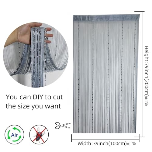 ave split 100cmX200cm Decorative Door String Curtain Beads Wall Panel Fringe Window Room Divider Blind for Wedding Coffee House Restaurant Parts Door Divider Beads Tassel Screen Decoration (silver25) - color: Silver