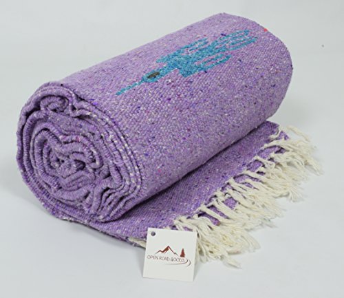 Open Road Goods Mexican Thunderbird Yoga Blanket, Handwoven Throw for Yoga, Meditation, and Home Décor – Versatile Blanket for Beach, Picnic, Camping, or Outdoor Use - color: Light Purple