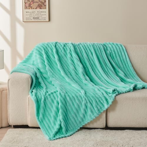 NEWCOSPLAY Super Soft Twin Blanket Aqua Premium Silky Flannel Fleece 3D Ribbed Jacquard Lightweight Bed Blanket All Season Use (Aqua Ribbed, Twin(60"x80")) - color: Aqua Ribbed, size: Twin(60"x80")