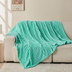 NEWCOSPLAY Super Soft Twin Blanket Aqua Premium Silky Flannel Fleece 3D Ribbed Jacquard Lightweight Bed Blanket All Season Use (Aqua Ribbed, Twin(60"x80")) - color: Aqua Ribbed, size: Twin(60"x80")