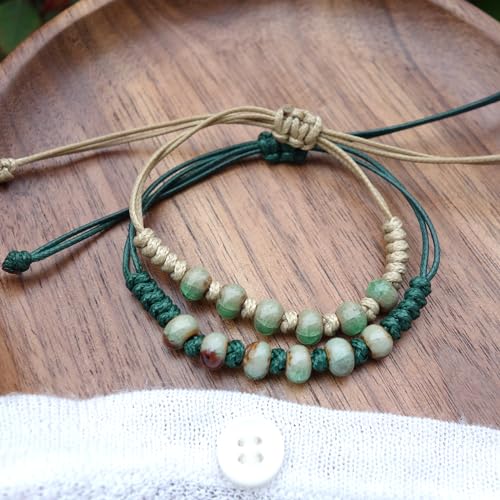 Handmade Green Boho Bracelets for Women, Bohemian Ceramic Beads Bracelets for Friends, Trendy Porcelain Stone Beaded Bracelets for Sisters - color: Earthy Green