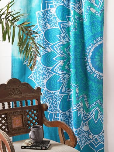 Popular Handicrafts Teal Hippie Mandala Ombre Curtains 83 Inch Length for Living Room Bedroom 2 Panels Set Light Filtering Semi Sheer Window Curtains 76 Inch Width Boho Farmhouse Drapes W76xL83 - color: Teal, size: 38"W x 83"L (Pack of 2)