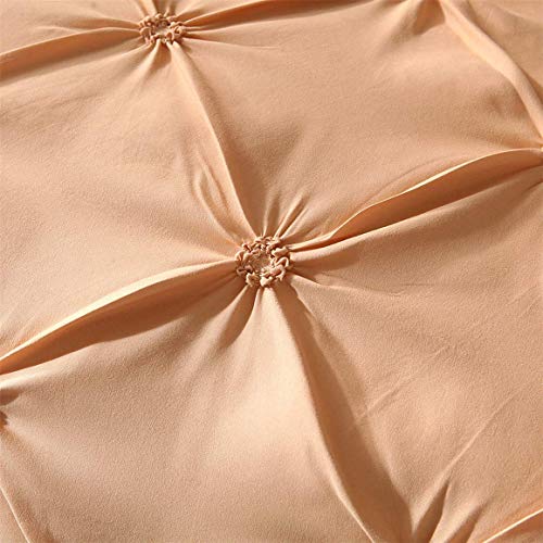 Feelyou Pinch Pleated Comforter Cover Set Queen Pintuck Bedding Set Soft Pintuck Tufted Duvet Cover with 2 Pillow Shams Luxury Microfiber Quilt Cover Solid Champagne Breathable Zipper 3 Pieces - color: Champagne, size: Queen