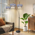 Boho Rattan Lamp Shade in Pastel Blue Gray & White, 3-Tier Drum Style Replacement Shade for Pendant, Chandelier, Floor Lamp, Rustic Hand-Woven Cover for Living Room, Kitchen, Bedroom, Office - size: style C
