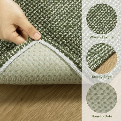 Uphome Boho Bathroom Rugs, 2x3 Washable Small Area Rug for Entryway Indoor, Farmhouse Rubber Backing Braided Cotton Throw Rugs Low Pile, Indoor Green Front Door Mat for Porch Kitchen Bedroom Entrance - color: Green, size: 2' x 3' (Rectangular)