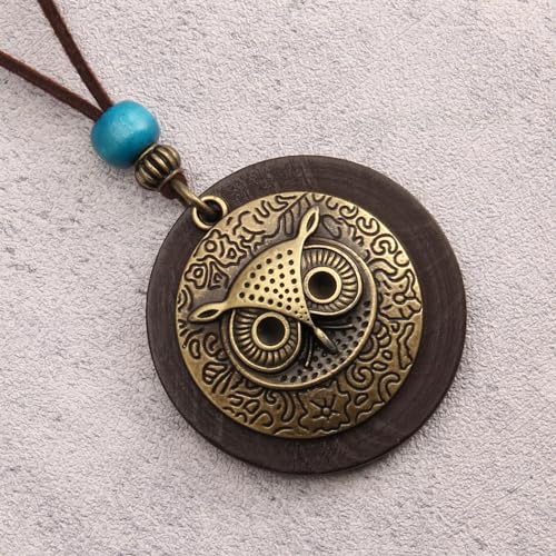 Leather Necklace for Women Long Boho Pendant Hippie Choker Necklace Bohemian Layered Leather Rope Wooden Jewelry Gifts - style: Chunky Pendant Necklace