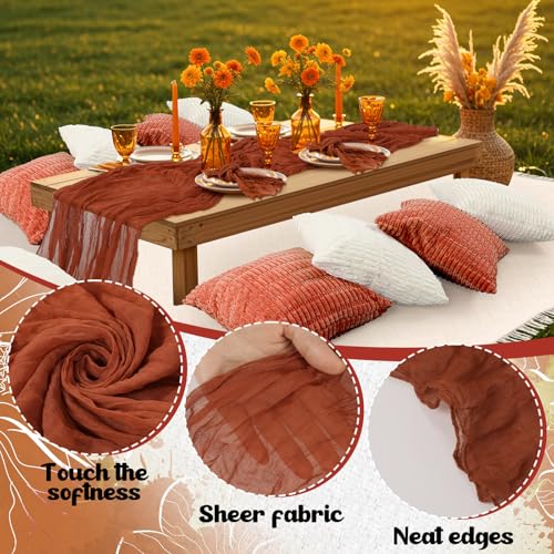 Beeveer 91 x 71 Extra Large Outdoor Boho Picnic Blanket with Terracotta Table Runner, 6 Throw Pillow Covers 6 Napkins Woven Cotton Yarn Oversize Beach Blanket Washable Picnic Camp Wedding - color: Terracotta