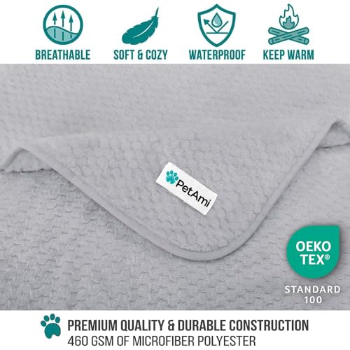 PetAmi Waterproof Dog Blanket, Leakproof Puppy Blanket for Medium Large Dogs, Furniture Sofa Couch Cover Protector, Fleece Pet Throw Indoor Cat Kitten, Reversible Washable Soft Plush, 40x60 Light Gray - color: Light Gray, size: Large (40x60)