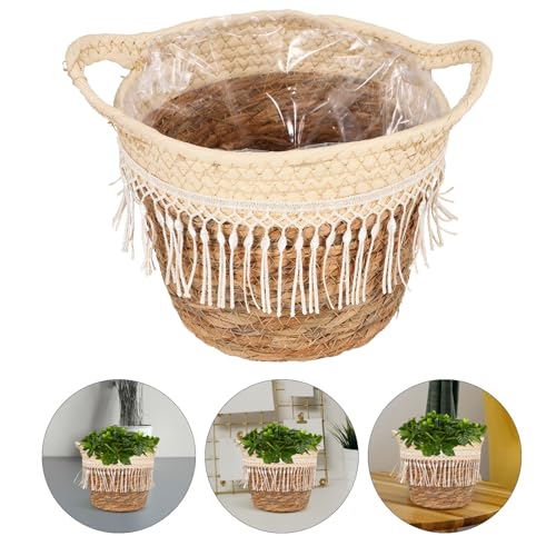 Abaodam Woven Basket Planter for Indoor Plants Small Jute Rope Plant Basket with Tassel Boho Flower Pot Holder Home Decor Storage Container