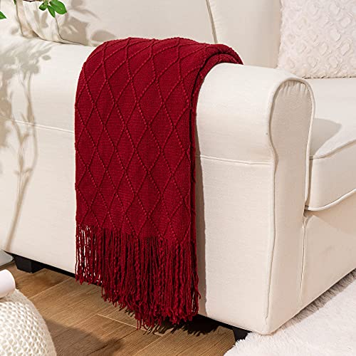 BATTILO HOME Christmas Decor Red Throw Blanket for Couch, Boho Bed Throws for Foot of Bed, Decorative Red Throws for Sofa Living Room, 50"x60" - color: Red, size: 50 x 60 in.