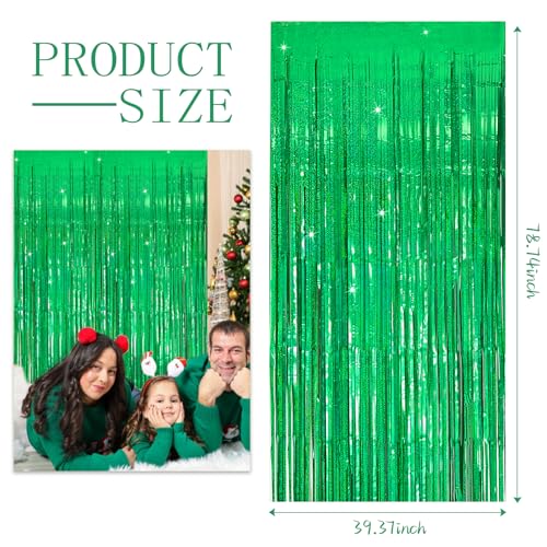 3 Pack Green Streamers Backdrop Jungle Party Decorations Foil Fringe Backdrop Curtains Photo Booth Backdrop for Birthday Dinosaur Animal St Patricks Day Football Christmas Party Decorations - color: Green