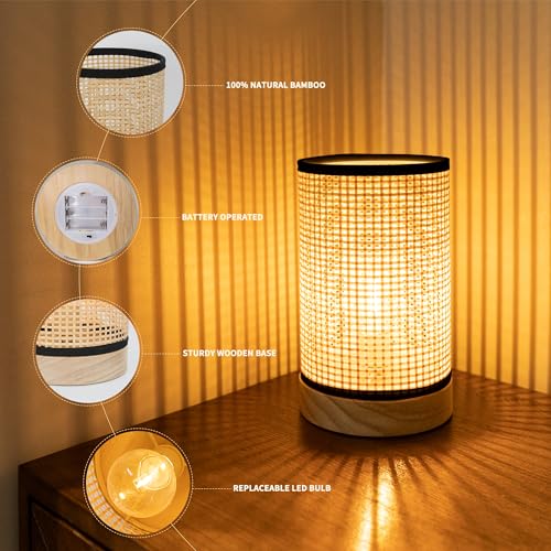 LUSHARBOR Battery Operated Lamp with Timer, Decorative Boho Bedside Table Lamp Small Cordless Accent Lamp for Kids Room Livingroom Entryway Decor-Black - style: LATTICE BLACK