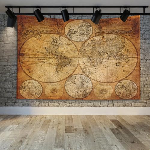 CAPSCEOLL Tapestry World Map, Wall Tapestries Vintage Map Tapestry Wall Hanging Kids Tapestries for College Room Decor 60X50 Inches,Brown Yellow - color: Brown Yellow, size: 60"L x 50"W