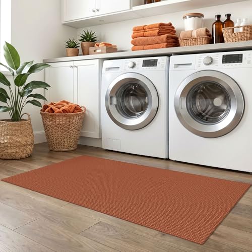IOHOUZE Washable Runner Rug 2x5 Non Slip Runners for Hallways Entryway Runner Indoor, Kitchen Throw Rug Woven Cotton Floor Carpet for Hall Entrance Bedroom, Burnt Orange/Tan - color: Brunt Orange/Tan, size: 2' x 5' (Runner)