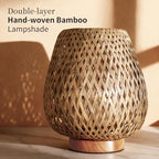Boho Table Lamp with Double Layer Woven Shade Wood Base, Desk Bedside Small Rattan Lamps, 110V Plug, Dimmable E26 Socket (Bulb Included) for Living Room Night Stands Bedroom
