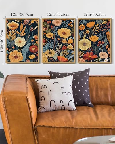 Drsoum Vintage Flower Wall Art Framed Retro Bohemian Boho Colorful Floral Plant Rustic Artwork Nature Botanical Wildflower Prints Bedroom Living Room Ready to Hang 12x16in Natural Framed - color: Botanical Flower, size: 16L" x 12W", Natural Framed