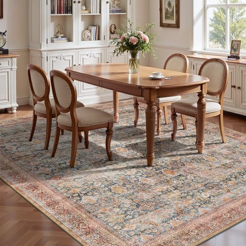 8x10 Area Rugs for Living Room - Washable Vintage Retro Large Rug, Soft Ultra Thin Non Slip Low Pile Traditional Distressed Boho Carpet for Bedroom Dining Room Home Office, Rust Clay - color: A-rust Clay, size: 8x10