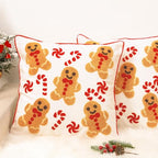 Whaline 2 Pcs Christmas Tufted Throw Pillow Covers Xmas Red White Gingerbread Man Candy Cane Pillowcase Winter Pillowslip Cushion Cover for Sofa Couch Bed Home Party Decor, 18 x 18 Inch