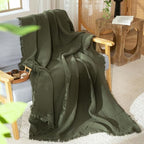MooMee Muslin Blanket - 100% Cotton 4-Layer Gauze Throw Blanket with All-Around Fringe, Soft Breathable Lightweight Cooling Summer Blankets for Bed Couch (Olive Green,Super King 108" x 98") - color: Olive Green, size: Super King