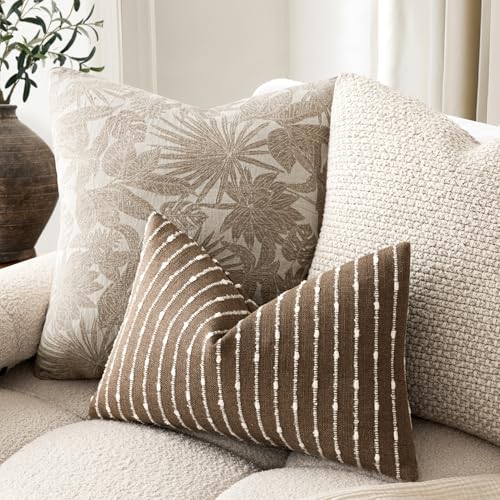 Foindtower Pack of 2 Decorative Jacquard Boucle Lumbar Throw Pillow Covers Accent Textured Striped Pillowcases Cozy Boho Cushion for Couch Sofa Bedroom Living Room Home Decor 12x20 Inch Brown - color: Brown, size: 20" x 12" (Pack of 2)
