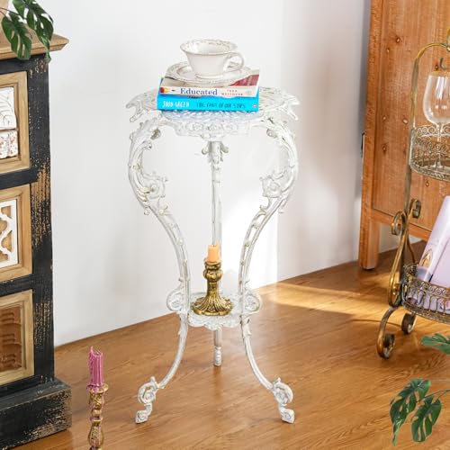 Sungmor Vintage Cast Iron Plant Stand - Ornate White Pedestal Table for Indoor Outdoor Garden, 27.5" Antique Metal Flower Pot Holder - Victorian Style Plant Display Stand, Patio, Porch, Balcony Décor - color: White