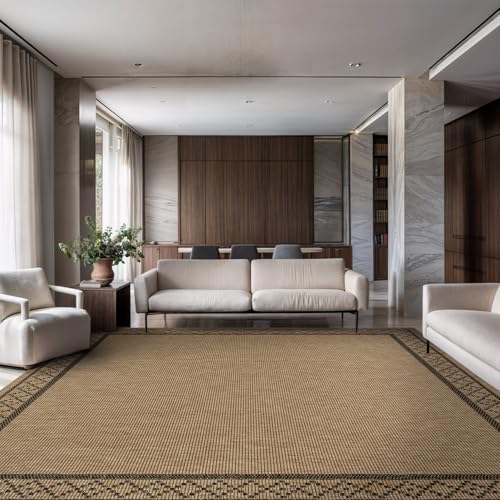 Luul Home Easy Jute Rugs 9x12 Frame Natural Color Living Room Indoor Outdoor Area Rug for Patio and Kitchen Rug High Traffic Washable Easy to Clean Solid Boho Woven Design Carpet (9 x 12) - color: Frame/Natural Black, size: 9' x 12' (Rectangular)