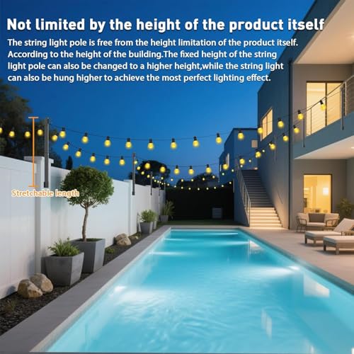 SINLEY 10 Pack Suspension Outdoor String Light Poles for Outside String Lights Hanging,with Clip and Holder,Light Post Mounting Stand for Patio Fence Wall Garden Backyard Deck - style: 10 Pack 2.8Ft