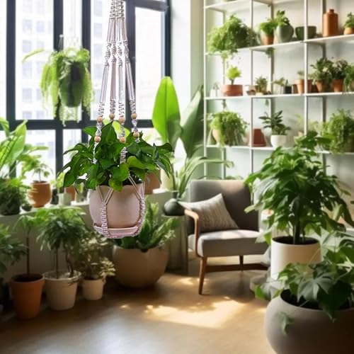 Plant Hanger Indoor Hanging Planter Basket for Indoor Outdoor Boho Home Decor 35 Inch, Ivory, Set of 1 (POTS NOT Included)