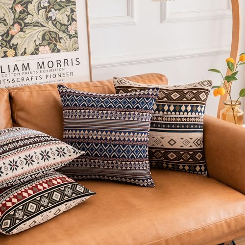 Couch Decorative Farmhouse Boho Throw Pillow Covers 18X18 Inch Set of 4 Vintage Hippie Pillow Cases Colorful Textured Pillows for Sofa Living Room Bedroom Summer Outdoor Patio Porch - color: Rustic Folk, size: 18" x 18" (Pack of 4)