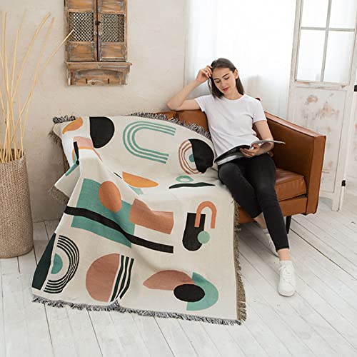 LumiSyne Double-Sided Cotton Woven Throw Blanket with Tassel Jungle Bohemian Style Tapestry Shawl Multi-Function Decorative Throws for Sofa Bed Armchair Camping Blanket Tablecloth Carpet 160x130cm - color: Encounter