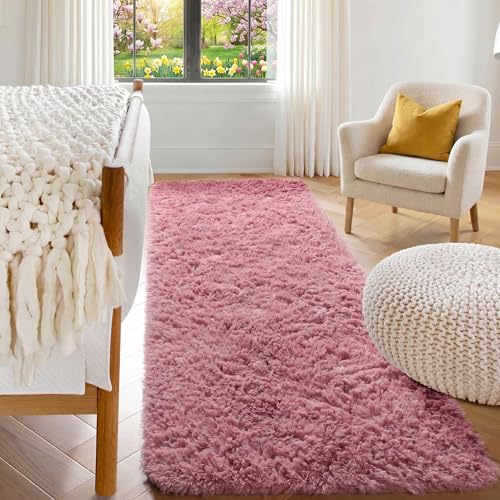 ONASAR Blush Runner Rugs for Bedroom Living Room, Fluffy 2x6 Bedside Hallway Area Rug, Ultra Soft Plush Furry Faux Fur Non Slip Floor Carpet for Nursery Kids Dorm Closet Home Decor Aesthetic - color: Blush, size: 2' x 6' (Runner)