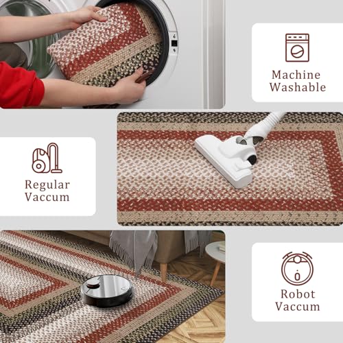 RUGSREAL Entry Rug 2x3 Small Rug Machine Washable Bedroom Area Rug Non Slip Bathroom Mat Stain Resistant Farmhouse Carpet Modern Rustic Throw Carpet for Living Room Dining Room, Crimson/Earthy - color: Crimson/Earthy, size: 2' x 3' (Rectangular)