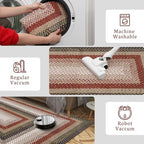 RUGSREAL 2x10 Long Hallway Runner Rug Braided Print Mat Kitchen Runner Rug with Rubber Backing Washable Farmhouse Runner Carpet Rustic Accent Area Rug for Living Room Bedroom Bathroom, Crimson/Earthy - color: Crimson/Earthy, size: 2' x 10' (Runner)