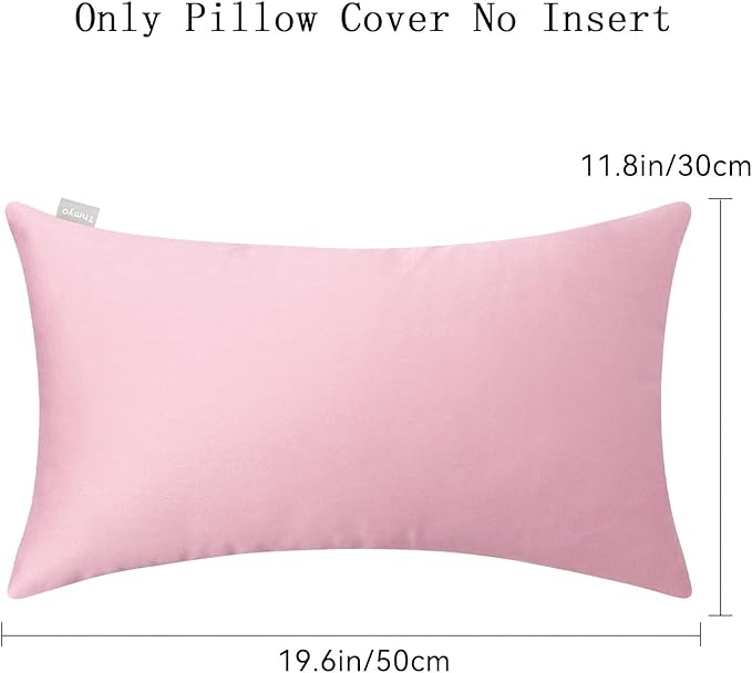 Thmyo 4-Pack 100% Cotton Lumbar Comfortable Solid Decorative Throw Pillow Covers Rectangle Cushion Cover Pillowcases Valentines Day DIY Throw Pillow Cases for Sofa Bed Car(12x20inch/30x50cm,Pink)