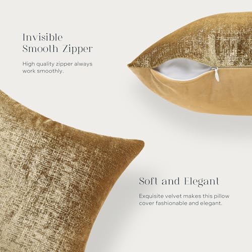 Phantoscope Pack of 2 Sparkling Velvet Decorative Solid Throw Decorative Pillow Cover Soft Gold Glitter Square Cushion Cover Pillowcase for Couch Bed and Chair, Gold, 20 x 20 inches, 50 x 50 cm - color: Gold, size: 20" x 20" (Pack of 2)
