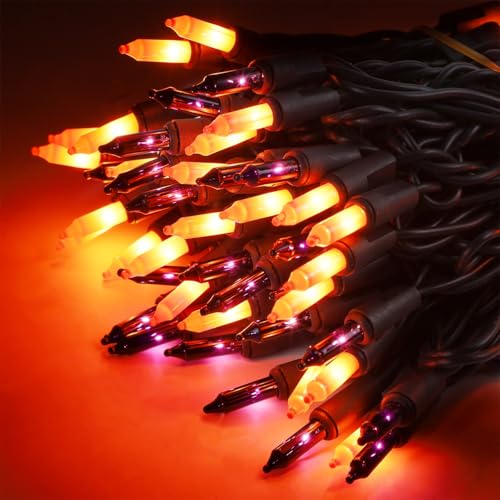 LJLNION Halloween Lights, 29ft 150 Count Black Wire Fairy Mini Lights, 120V UL Certified Incandescent Light String, Connectable for Garden Patio Holiday Party Outdoor Decor, Orange & Purple - color: Orange & Purple