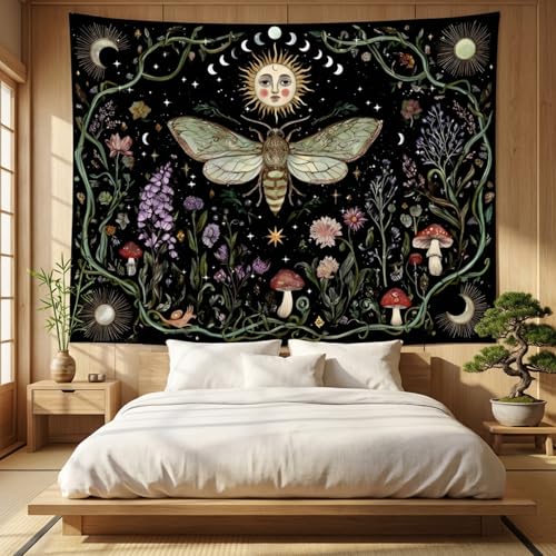Lifeel Boho Butterfly Tapestry, Vintage Aesthetic Moth Wall Tapestries for Bedroom Living Room Dorm, Black 36x48 inches - color: Black, size: 48"L x 36"W