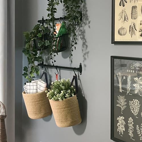 MEGASKET 2 Pack Hanging Basket, Small Wall Baskets for Organizing, Wicker Boho Wall Decor Set, Indoor Hanging Plant Holder, Rattan Woven Organizer for Home Decor, Farmhouse Storage Bin, Jute - color: Jute