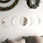 10.4" Raw Acrylic Moon Phase Wall Mirror Set - 5-Piece Boho Celestial Decor for Living Room Bedroom Entryway, Easy Stick-On Installation, Shatterproof Safety Design