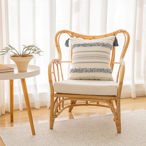 Boho Throw Pillow Covers 20x20 Set of 2 Woven Tufted Farmhouse Pillows Cover with Tassels Textured Striped Cushion Case Neutral Pillow Cases Decorative Pillowcase for Sofa, Couch, Bed, Dark Blue - color: Dark Blue, size: 20" x 20" (Pack of 2)