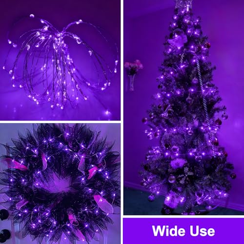 QITONG Solar Fairy Lights Outdoor Waterproof, 2 Pack Each 66ft 200 LED Purple Christmas String Lights, Silver Wire Twinkle Mini Lights with 8 Modes - color: Purple