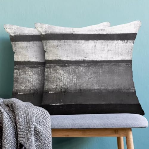 AEIOAE Black Pillow Covers 18x18 Set of 2 Black Grey Striped Decorative Throw Pillow Cotton Square Modern Abstract Art Painting Cushion Cover Decor for Home Couch Sofa Bedroom - color: Black, size: 18" x 18" (Pack of 1)