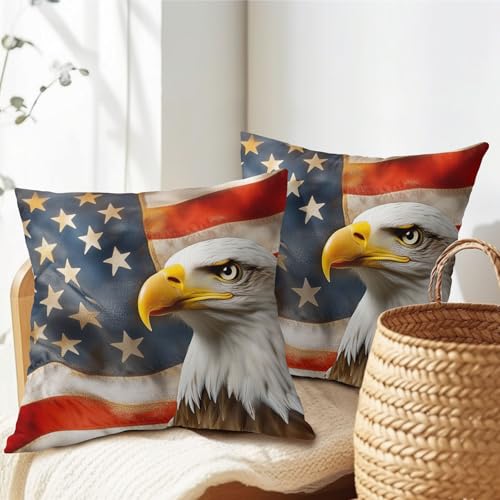 4th of July USA Bald Eagle Pillow Covers 22x22 Inch American Flag Stars Stripes Throw Pillows For Couch Soft Durable Cushion Covers Independence Memorial Day Pillow Cases for Bed Sofa Decor Set of 2 - color: 4th of July-eagle, size: 22" x 22" (Pack of 2)