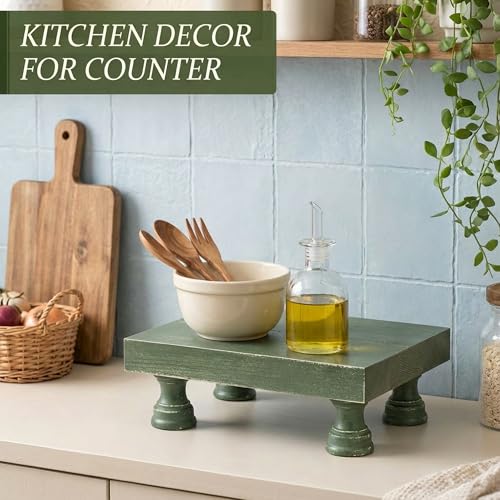 EOSAHR Pine Wood Riser Display Stand for Coffee Table – Stylish Pedestal Stand to Showcase Your Bathroom Accessories – Farmhouse Home Decor for Displaying Plant, Cupcakes and Soap Dish (Green) - color: D-Green