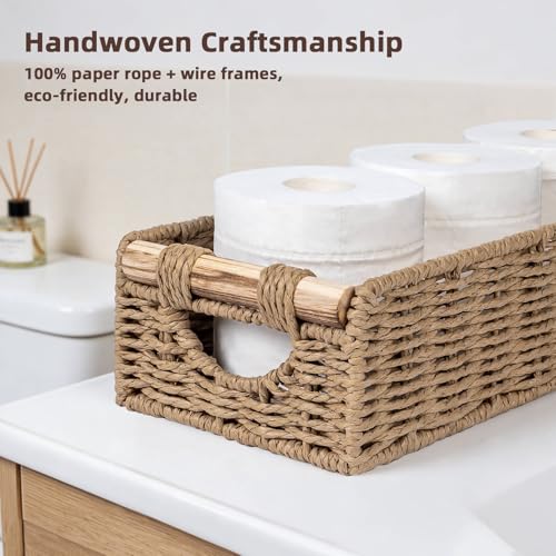 CubesLand Back of Toilet Storage Basket for Organizing w/Cut Out Handle, Handwoven Toilet Tank Top Paper Baskets, Wicker Decorative Basket for Countertop, Home Decor, Living Room, Nursery, Neutral - color: Neutral, size: M-14.17" (L) X 6.29" (W) X 3.54" (