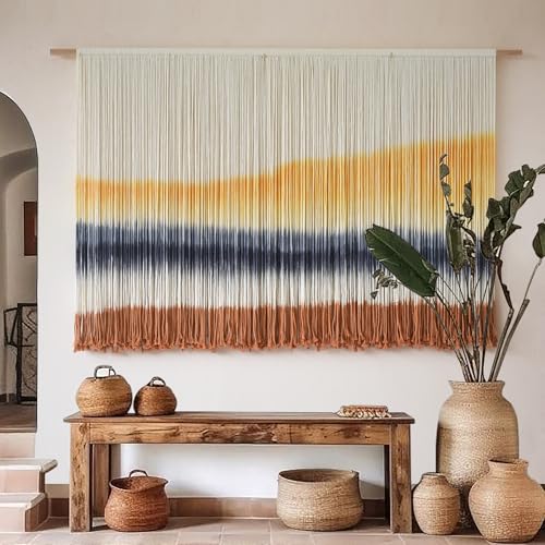 Flber Macrame Wall Hanging Extra Large Dip-Dyed Coastal Tapestry Boho Wall Decor for Living Room Bedroom Above Couch 57" W x 35" L - color: Yellow1