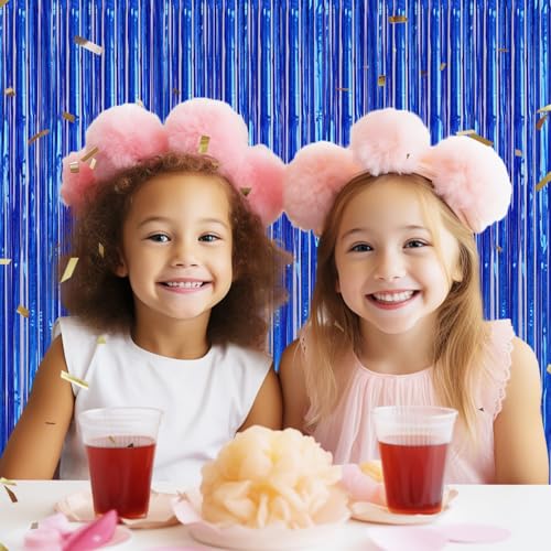 DECOCKRAT 3 Pack Foil Fringe Backdrop - Laser Royal Blue Shiny Tinsel Curtains for Party Decoration/Photo Booth Props - 3.3x8.2 FT Metallic Foil Backdrop for Birthday, Wedding, Graduation, Christmas - color: Laser Royal Blue